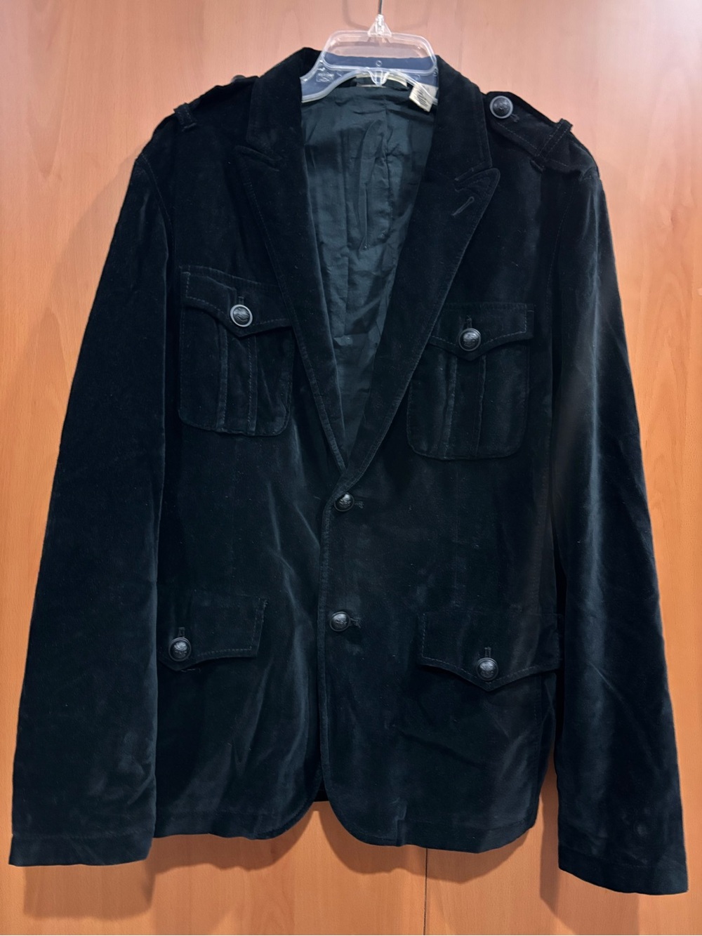 DKNY Black Velvet Military-Style Blazer Jacket